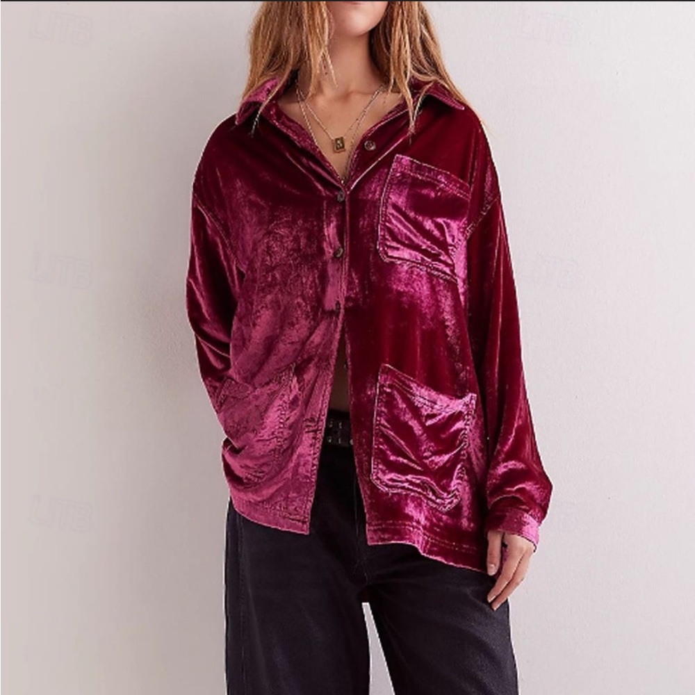 Free People We The Free Velvet Top Deep Pink Large Oversized Pockets valentines